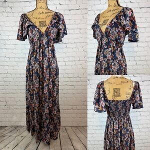 NWT Angie Boho Blue Floral Multi Tier Maxi